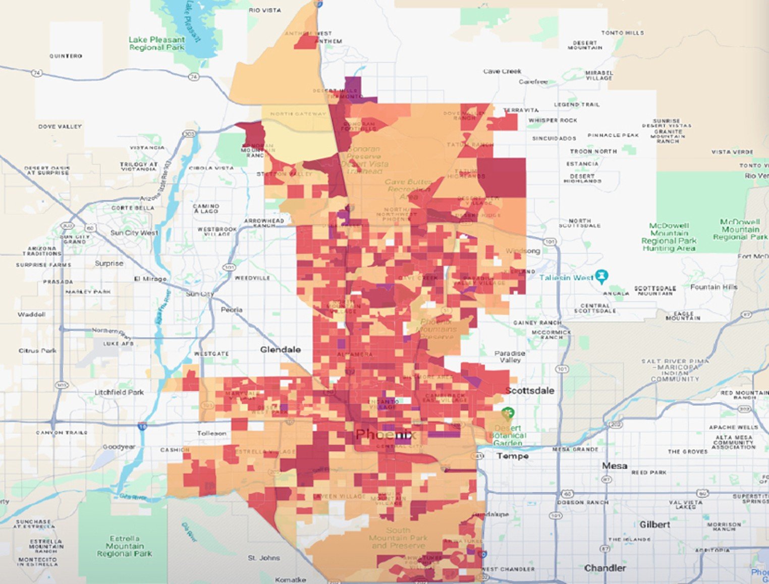 Map: Hottest Phoenix neighborhoods for extreme temperatures