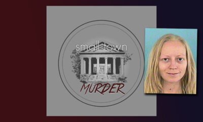 A photo of Kathryn Sinkevitch layered over the logo for the Small Town Murder podcast. [Small Town Murder, file]