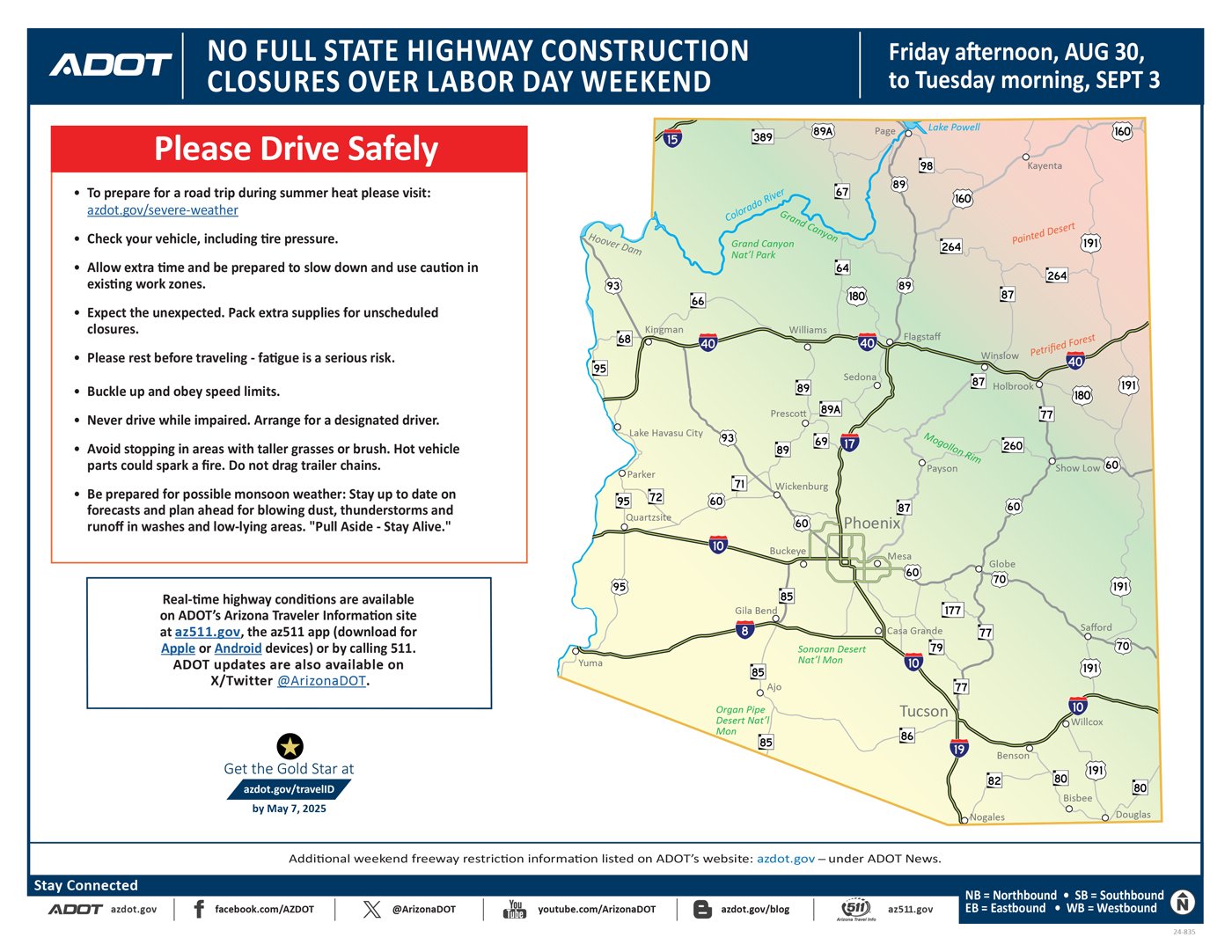 No scheduled highway or freeway closures over Labor Day weekend