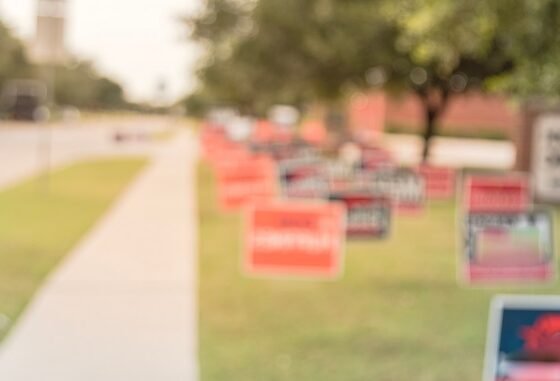 blurred yard signs