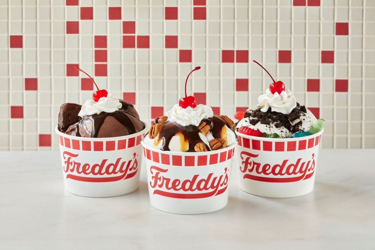 A photo of three frozen custard desserts offered by Freddy's Frozen Custard & Steakburgers. [Freddy's Frozen Custard & Steakburgers]