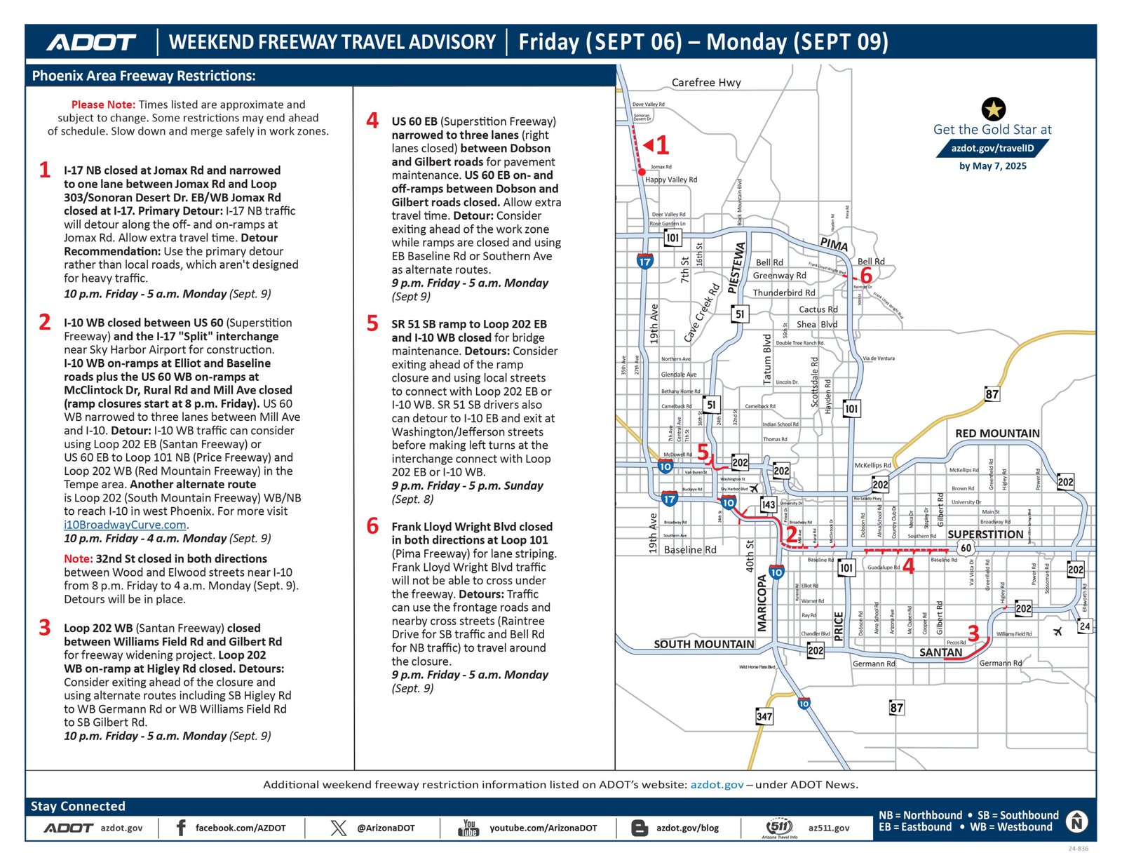 Weekend Freeway Travel Advisory for Sept. 6-9