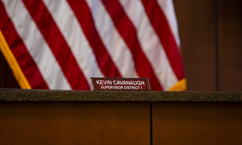 Supervisor Kevin Cavanaugh's seat remains empty during a Pinal County Board of Supervisors special meeting on Oct. 9, 2024 in Florence. [Monica D. Spencer]