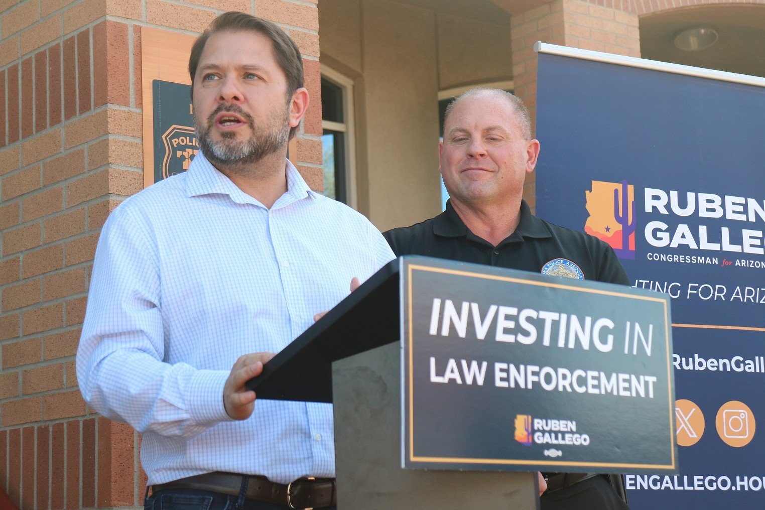 Arizona Senate candidate Gallego leaves police press conference early