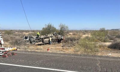 Crews work to remove a flipped vehicle along Interstate 10 on Oct. 16, 2024. [Erin Turner Jewett via Facebook]