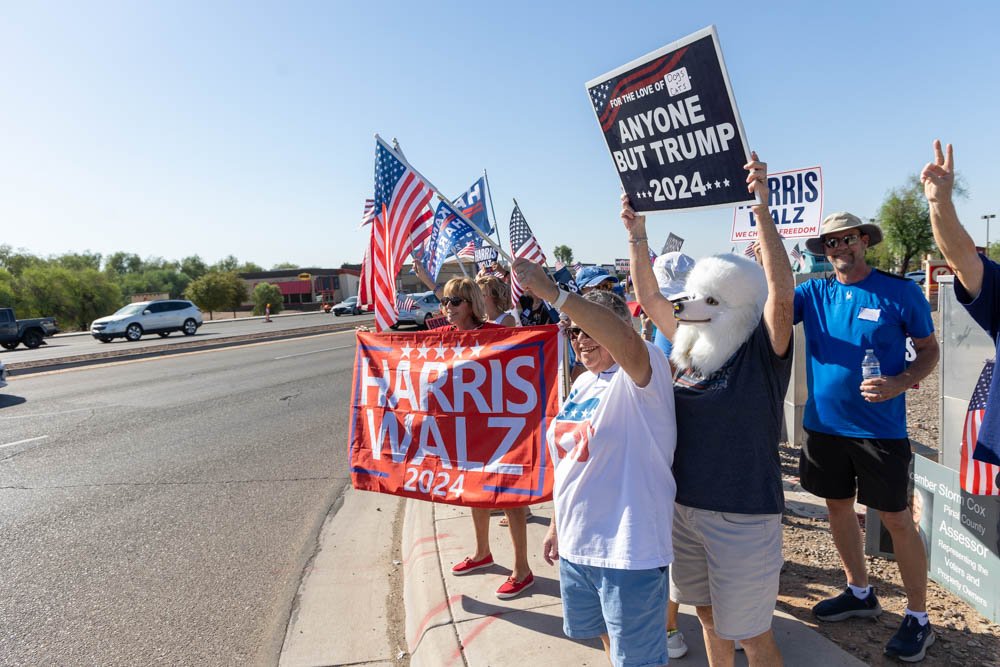 Harris-Walz demonstrators stake claim to GOP territory in Maricopa