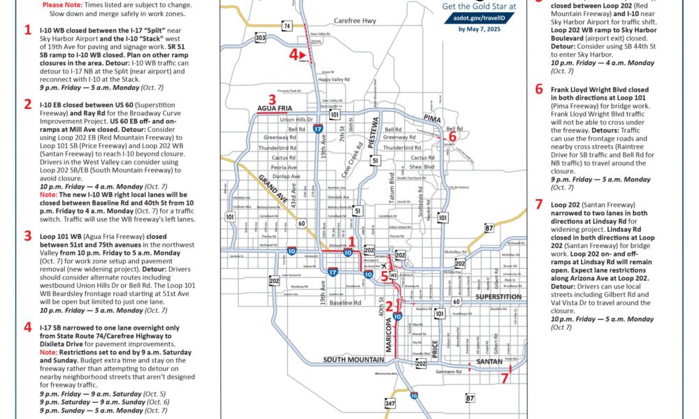 Two I-10 closures, other restrictions this weekend, Oct.4-7