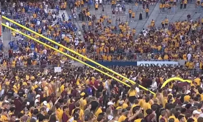 ASU fans rush field, topple goalpost too early in win over BYU