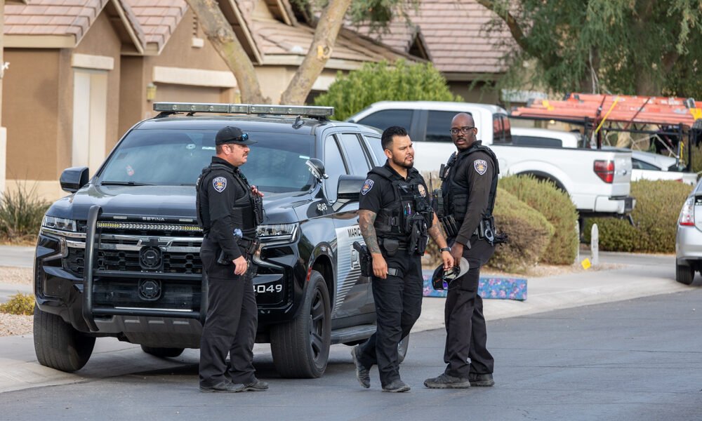 Maricopa Police Department officers respond to West Dirk Street in the Maricopa Meadows on Nov. 2, 2024. [Brian Petersheim Jr.]