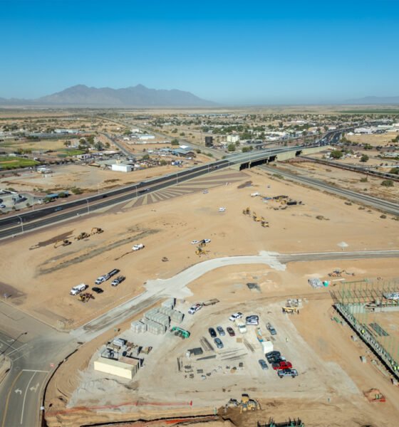 A drone photo of Southbridge Marketplace on Nov. 18, 2024. Currently under construction, the Thompson Thrift retail development may feature a Panera Bread, Five Guys, and additional shops according to a leasing plan on the developer's website. [Bryan Mordt]