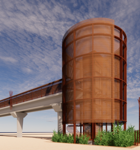 A 3D rendering of the planned pedestrian bridge that will sit west of the John Wayne Parkway overpass. Construction is expected to begin this fall. [City of Maricopa]