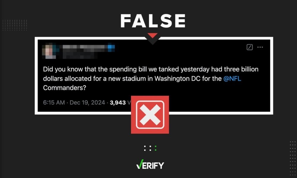 No, the original Congressional stopgap bill didn’t allocate $3B for an NFL stadium