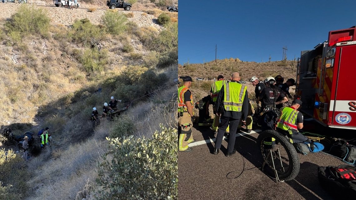 Motorcycle over cliff near State Route 88, Needle Vista viewpoint