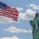 American flag and the Statue of Liberty