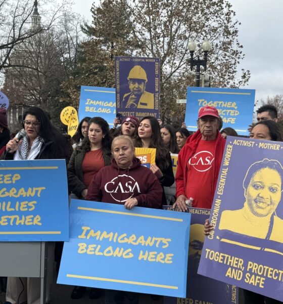 Michigan Democratic Rep. Rashida Tlaib, left, speaks at a press conference hosted by immigrant youth, allies and advocates outside the U.S. Capitol in Washington, D.C., on Tuesday, Dec. 17, 2024. (Photo by Shauneen Miranda/States Newsroom)