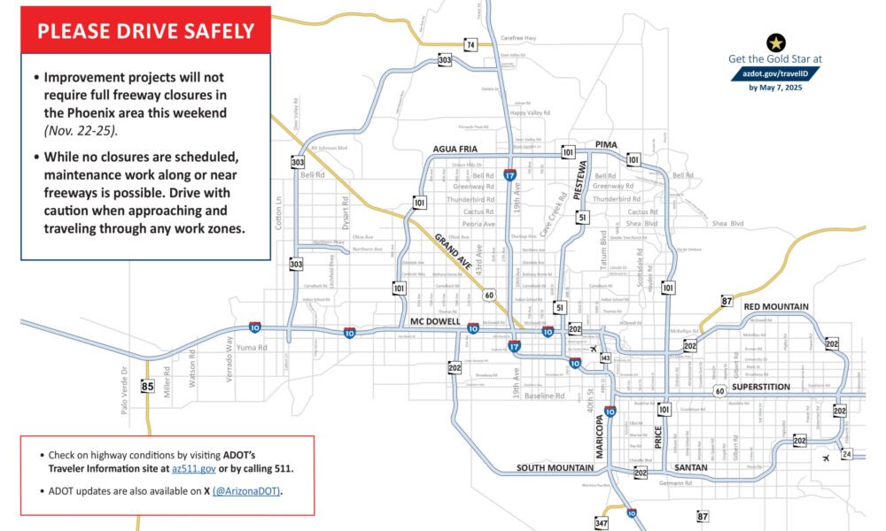 No Phoenix-area freeway closures scheduled this weekend, Dec. 6-9