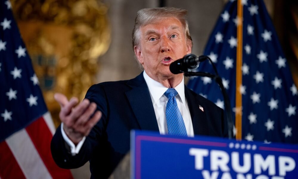 U.S. President-elect Donald Trump speaks at a news conference at Trump's Mar-a-Lago resort on Dec. 16, 2024 in Palm Beach, Florida. (Photo by Andrew Harnik/Getty Images)