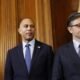 U.S. House Minority Leader Hakeem Jeffries, D-N.Y., left, and U.S. Speaker of the House Mike Johnson, R-La.,  look on during a menorah lighting ceremony during a Hanukkah reception at the U.S. Capitol Building on Dec. 17, 2024, in Washington, D.C. (Photo by Anna Moneymaker/Getty Images)