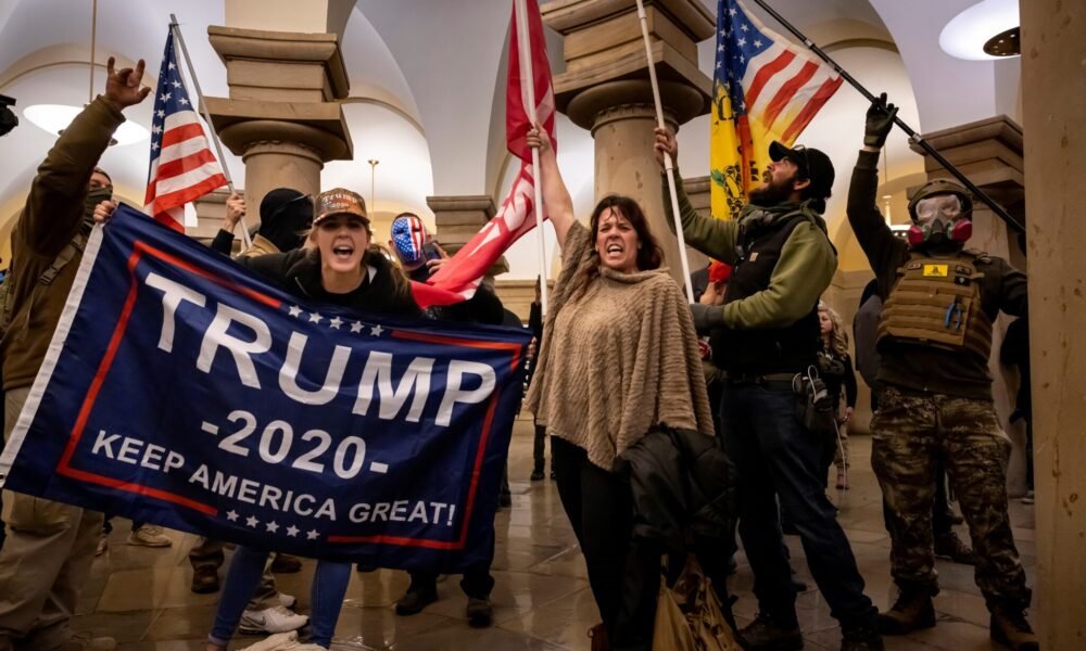 Rioters are shown inside the U.S. Capitol on Jan. 6, 2021, in Washington, D.C.. (Photo by Brent Stirton/Getty Images)