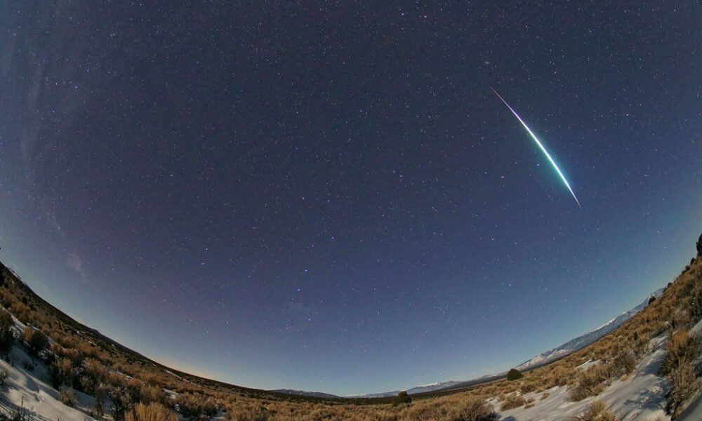 A meteor from the 2020 Quadrantids meteor shower flies across the night sky. [Mike Lewinski]