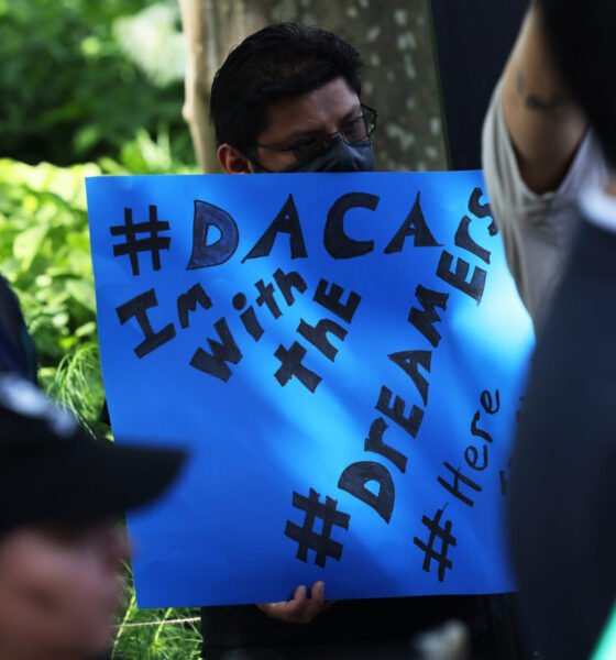 People gather for a rally to celebrate the 10th anniversary of the Deferred Action for Childhood Arrivals program in Battery Park on June 15, 2022, in New York City. (Photo by Michael M. Santiago/Getty Images)