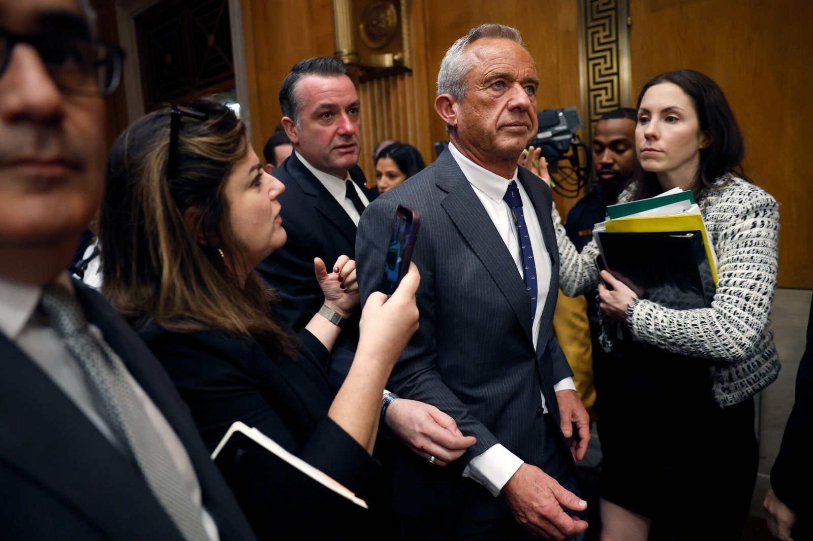 Robert F. Kennedy Jr., President Donald Trump’s nominee for secretary of Health and Human Services ,departs after testifying in a confirmation hearing before the Senate Committee on Health, Education, Labor and Pensions at the Dirksen Senate Office Building on Jan. 30, 2025, in Washington, D.C.  (Photo by Kevin Dietsch/Getty Images)