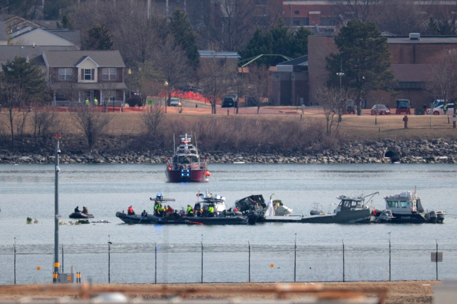 Emergency response units search the crash site of an American Airlines plane on the Potomac River on Jan. 30, 2025, after the plane crashed on approach to Reagan National Airport just outside Washington, D.C. (Photo by Kayla Bartkowski/Getty Images)