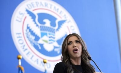 U.S. Homeland Security Secretary Kristi Noem delivers remarks to staff at the Department of Homeland Security headquarters on Jan. 28, 2025 in Washington, D.C.  (Photo by Manuel Balce Ceneta-Pool/Getty Images)