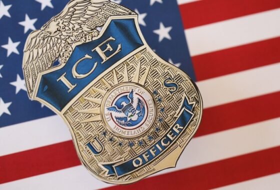 ice badge on American flag