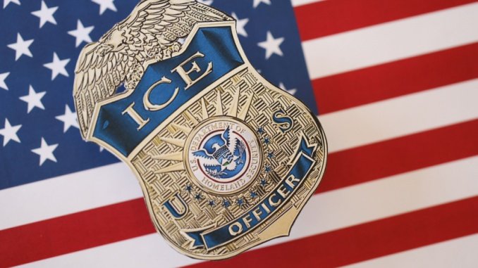 ice badge on American flag