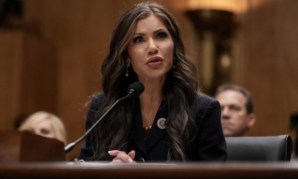 Department of Homeland Security Secretary Kristi Noem speaks during her confirmation hearing before the Homeland Security and Governmental Affairs Committee on Capitol Hill on Jan. 17, 2025, in Washington, D.C.  (Photo by Eric Thayer/Getty Images)