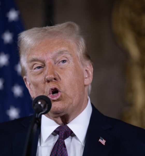 President-elect Donald Trump speaks to members of the media during a press conference at the Mar-a-Lago Club in Palm Beach, Florida, on Jan. 7, 2025. (Photo by Scott Olson/Getty Images)