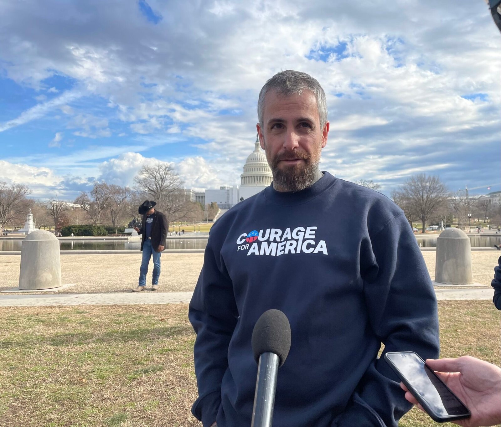 Michael Fanone, a former Metropolitan Police Department officer who defended the U.S. Capitol and suffered injuries on Jan. 6, 2021, is pictured at the attack’s second anniversary. Fanone on Wednesday denounced President-elect Donald Trump’s plans to pardon people charged in connection with the attack. (Photo by Ariana Figueroa/States Newsroom)