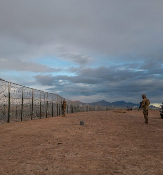 Texas National Guard soldiers stand on patrol near the banks of the Rio Grande on April 2, 2024 in El Paso, Texas. (Photo by Brandon Bell/Getty Images)