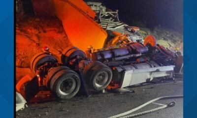 Fire crews rescue person trapped in semi-truck after rollerover crash on I-40