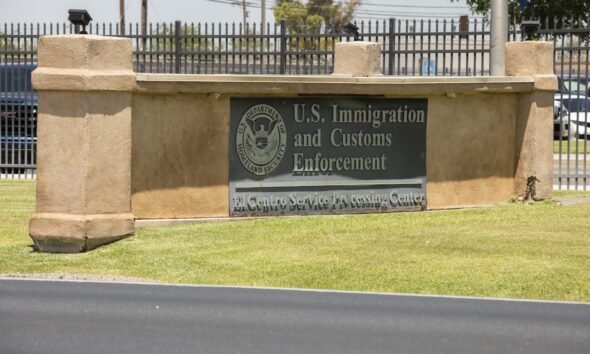 Afternoon light shines on the U.S. Immigration and Customs Enforcement Service Processing Center in El Centro, California, on May 27, 2022. (Getty photos)