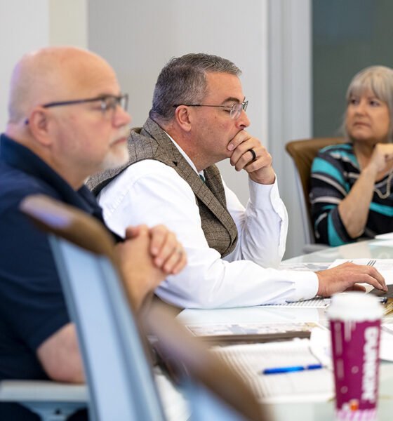 Councilmembers Vincent Manfredi, Eric Goettl and Mayor Nancy Smith review the proposed 2025-2026 fiscal year capital improvement projects during a Budget and Finance Subcommittee meeting on Feb. 6, 2025 at city hall. [Monica D. Spencer]