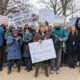 Demonstrators gathered on Capitol Hill on Wednesday, Feb. 5, 2025, to protest the Trump administration's dismantling of the U.S. Agency for International Development. (Photo by Ashley Murray/States Newsroom)