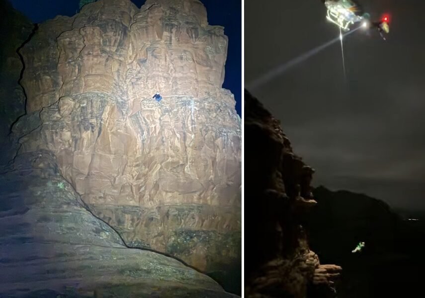 Hiker rescued near midnight from 100-foot cliff on Bell Rock; with video