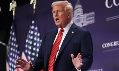 President Donald Trump addresses the 2025 Republican Issues Conference at the Trump National Doral Miami on Jan. 27, 2025 in Doral, Florida. (Photo by Joe Raedle/Getty Images)