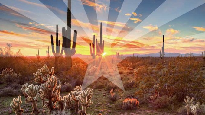 arizona desert with flag burst