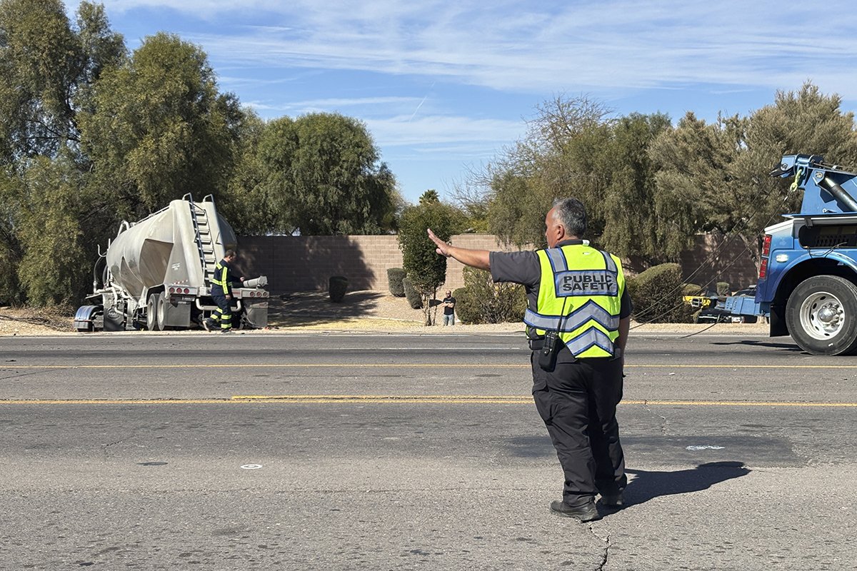 Semi lands off roadway in crash