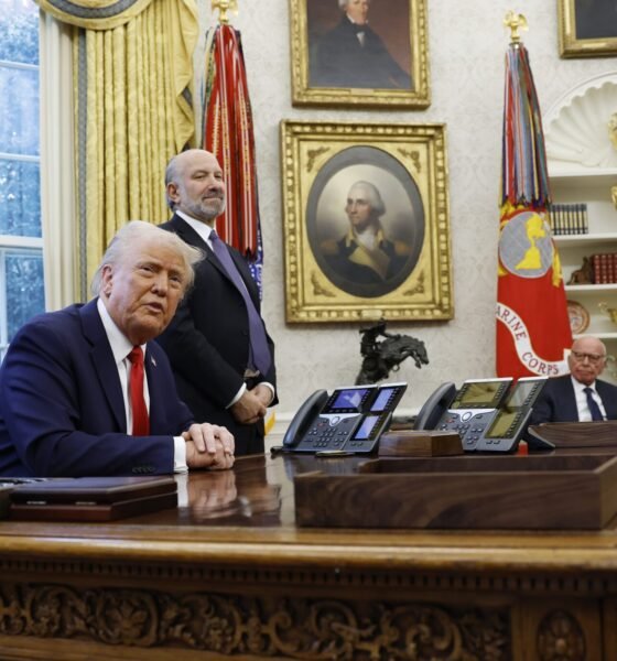 President Donald Trump speaks to reporters in the Oval Office of the White House on Feb. 3, 2025, in Washington, D.C.  (Photo by Anna Moneymaker/Getty Images)