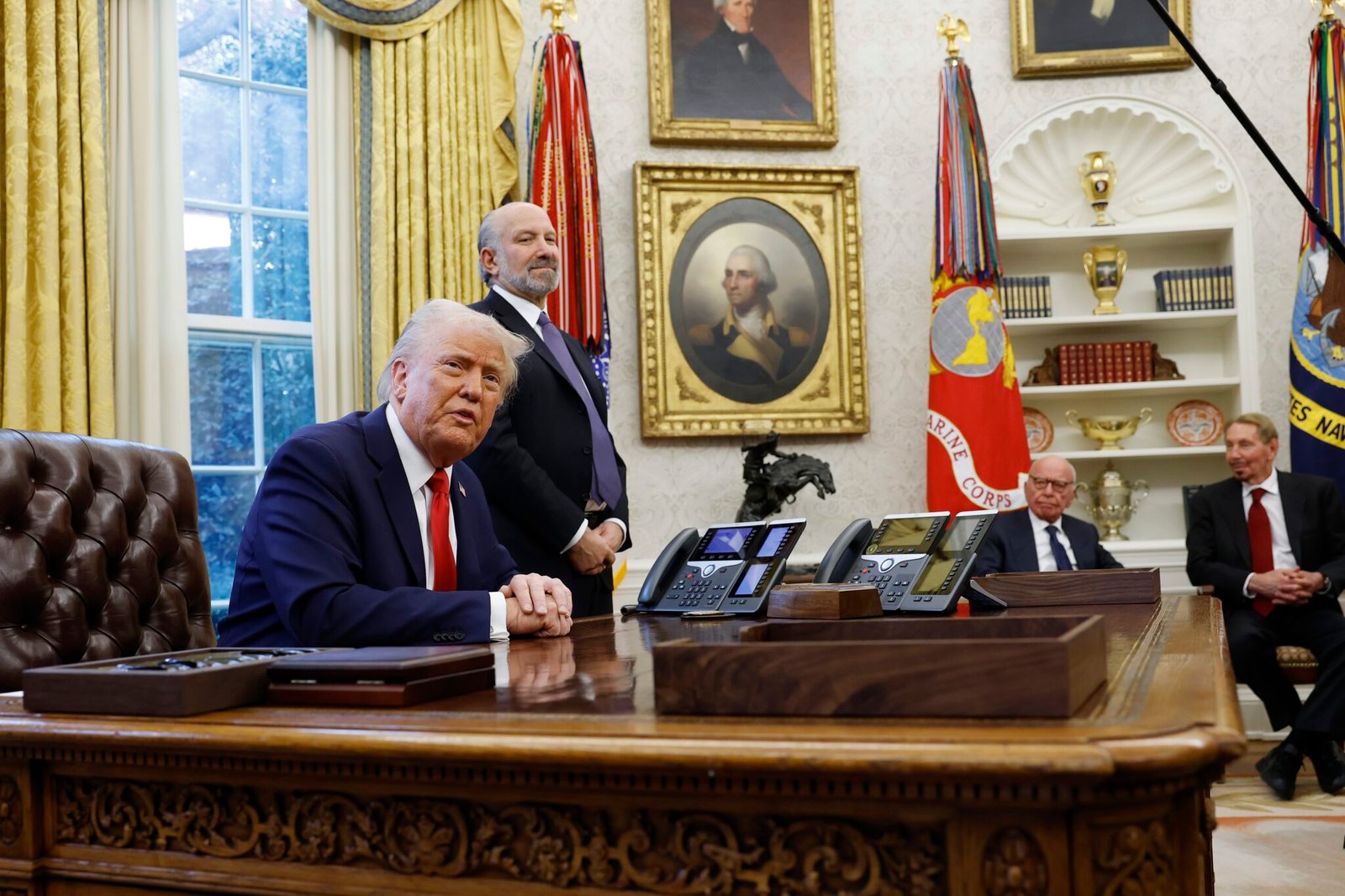 President Donald Trump speaks to reporters in the Oval Office of the White House on Feb. 3, 2025, in Washington, D.C.  (Photo by Anna Moneymaker/Getty Images)