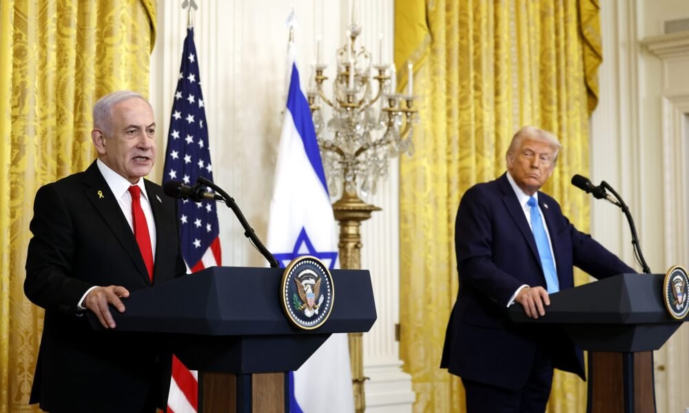 Israeli Prime Minister Benjamin Netanyahu and U.S. President Donald Trump hold a joint news conference in the East Room of the White House on Feb. 4, 2025, in Washington, D.C. Netanyahu is the first foreign leader to visit Trump since his return to the White House last month. (Photo by Anna Moneymaker/Getty Images)