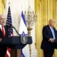 Israeli Prime Minister Benjamin Netanyahu and U.S. President Donald Trump hold a joint news conference in the East Room of the White House on Feb. 4, 2025, in Washington, D.C. Netanyahu is the first foreign leader to visit Trump since his return to the White House last month. (Photo by Anna Moneymaker/Getty Images)