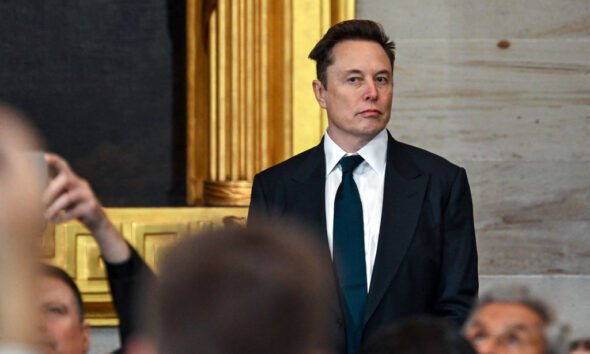 Elon Musk arrives for the inauguration of President Donald Trump in the U.S. Capitol Rotunda on Jan. 20, 2025, in Washington, D.C. (Photo by Kenny Holston-Pool/Getty Images)