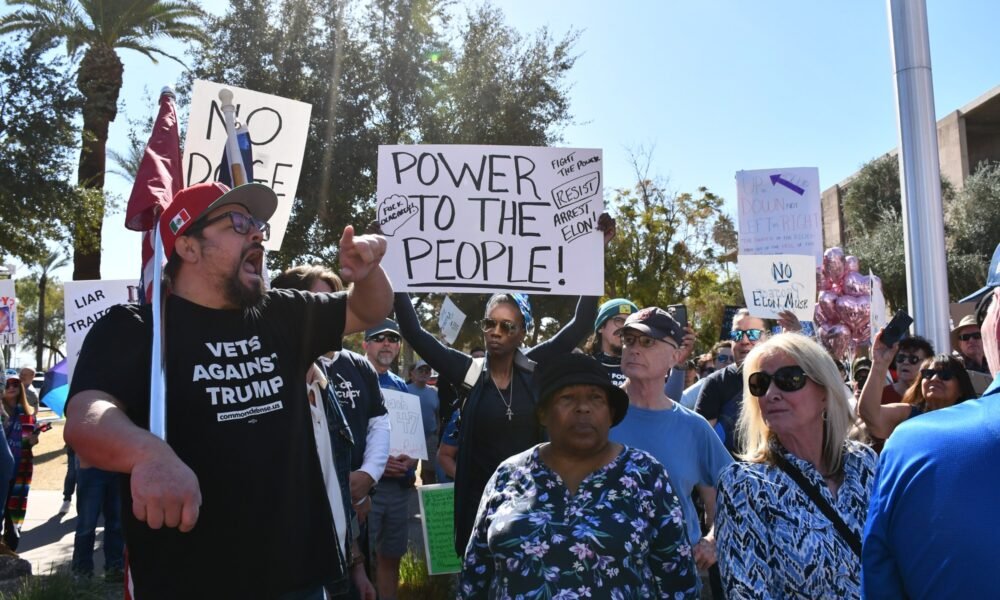 Veterans, activists unite in Arizona’s 50501 protest against Trump, Musk and Project 2025