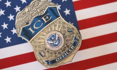 ice badge on American flag