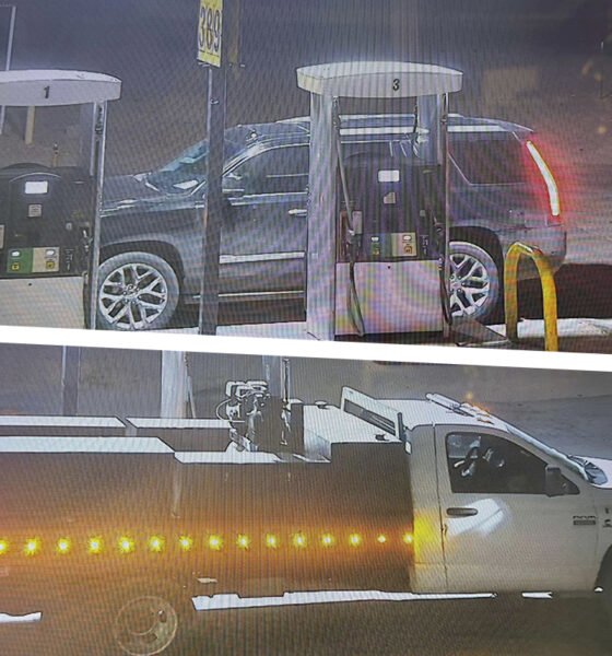 A black Cadillac Escalade and a white Dodge Ram utility truck were caught on surveillance footage stealing more than 400 gallons of diesel fuel from Farmer's Restaurant in Hidden Valley Thursday morning. [Submitted]